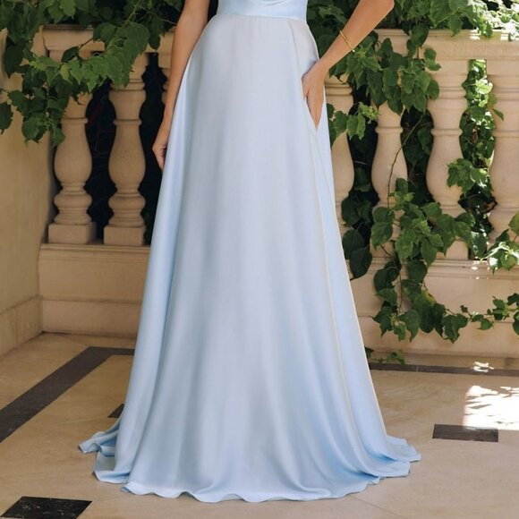 New LT Blue Soft Satin Bridesmaid Dress w/ Draped Cowl Neck & Open Back CD T714 - Picture 10 of 10